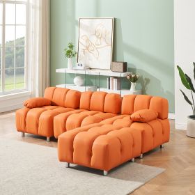 A 90.60-inch technology cloth orange sofa, waterproof, stain and cat scratch resistant