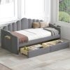 Twin size Upholstered Daybed with 2 Drawers ,Velvet Sofabed with USB Charging Ports,No Box-spring Needed,Gray