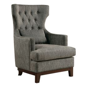 Chic Gray Button-Tufted Wing-Back Accent Chair | Elegant Fabric Upholstery & Solid Wood | Classic Living Room Furniture