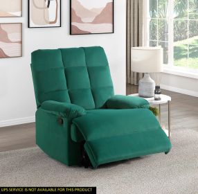 Reclining Chair Green Velvet Upholstery Square Tufted Back Pillowtop Arms Solid Wood Furniture Modern Living Room Recliner 1pc