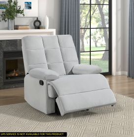 Reclining Chair Light Gray Velvet Upholstery Square Tufted Back Pillowtop Arms Solid Wood Furniture Modern Living Room Recliner 1pc