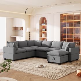 [VIDEO provided][New] 120*93" Modern U Shape Modular Sofa with Storage Ottoman,Luxury 7 Seat Sectional Couch Set with 2 Pillows Included