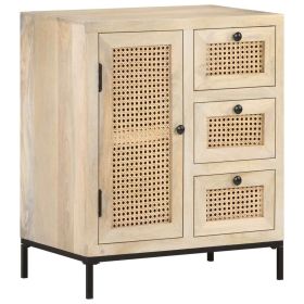 Sideboard 23.6"x13.8"x27.6" Solid Mango Wood and Natural Cane - Brown