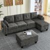 Sectional 3-Seaters Sofa ,Double-sided multi-functional footstool, storage mat , Non-slip leg, two pillows, Velvet, Dark grey