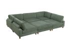 LUXE SAGE GREEN 6-PC MODULAR SECTIONAL | CORDUROY COUCH WITH OTTOMAN & CORNER WEDGE | CUSTOMIZABLE LIVING ROOM SOFA SET