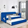 Luxurious Blue Velvet Twin Daybed with Trundle | No Box Spring Needed | Elegant Upholstered Design for Ultimate Comfort