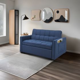 Stylish blue Pull-Out Sofa Bed with Woven Polyester Fabric & Solid Wood Frame