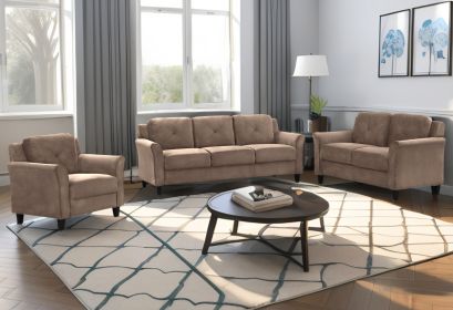 CHIC BROWN FLANNEL 3-PIECE SOFA SET | STYLISH LIVING ROOM SEATING