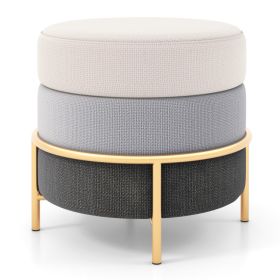 Upholstered Linen Fabric Ottoman with Gold Metal Legs and Anti-slip Foot Pads