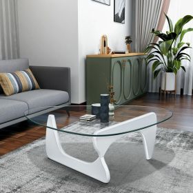 Noguchi-Style Glass Triangle Coffee Table Wood Base White 12mm thickness Fit For Living Room