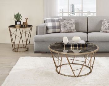 Cicatrix End Table; Faux Black Marble Glass & Champagne Finish