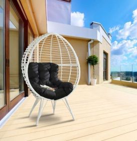 Lounge Chair; Black Fabric & White Wicker