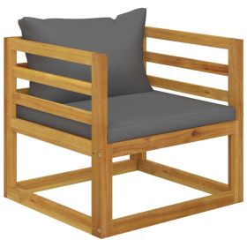 Patio Chair with Dark Gray Cushions Solid Acacia Wood