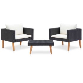 3 Piece Patio Lounge Set with Cushions Poly Rattan Black