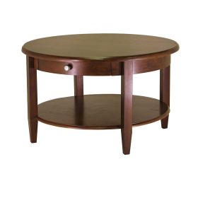 Concord Round Coffee Table with Drawer and Shelf