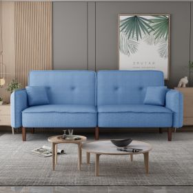 Living Room Bed Room Leisure Futon Sofa bed in Blue Fabric with Solid Wood Leg