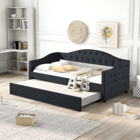 Upholstered Twin Size Daybed with Trundle, Dark Gray