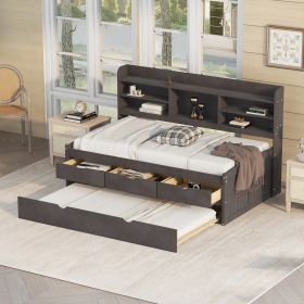 Charming Twin Captain's Bed with Bookshelves, Storage Drawers & Trundle - Antique Gray | Stylish & Functional