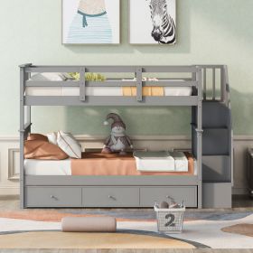 GRAY TWIN-OVER-TWIN BUNK BED WITH 3 DRAWERS - SPACE SAVER FOR BEDROOM & DORM