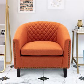 Vibrant Orange Linen Barrel Accent Chair | Nailhead Trim & Solid Wood Legs | Stylish Living Room Seating