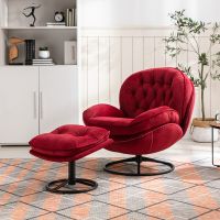 Luxurious Dark Red Accent Chair & Ottoman Set | Stylish Living Room TV Chair