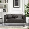 Glamorous 59.4" Grey Velvet Sofa with Jeweled Buttons & Square Arms | Includes 2 Plush Pillows