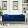 Elegant 82.3" Blue Velvet Sofa with Jeweled Tufted Buttons | Modern Square Arm Couch + 2 Plush Pillows