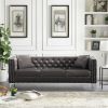 Luxurious 82.3" Modern Grey Velvet Sofa | Jeweled Button Tufted Design with Square Arms & 2 Pillows