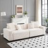 LARGE 104" BEIGE CORDUROY SOFA – 4-SEATER LIVING ROOM COMFORT W/ THROW PILLOWS