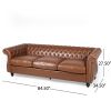 STUNNING COGNAC BROWN 84" RETRO SOFA – MID-CENTURY 3-SEATER WITH ROLLED ARMS, ELEGANT PU LEATHER COUCH