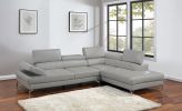 Elegant Light Gray 2-Piece Sectional Couch Set – Faux Leather Living Room Sofa with Adjustable Armrests & Headrests