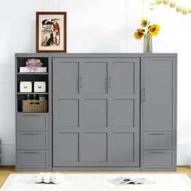 QUEEN MURPHY WALL BED WITH CLOSET & DRAWERS - GRAY SPACE-SAVER