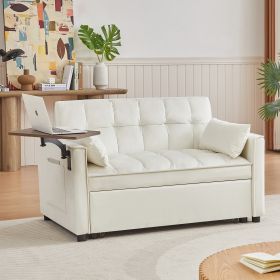 ELEGANT CREAM WHITE VELVET SOFA BED - MODERN CONVERTIBLE LOVESEAT