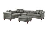 SLATE GREY LUXURY LEATHERETTE 4PC SECTIONAL SET | REVERSIBLE LOVESSEAT & OTTOMAN | TUFTED COMFORT