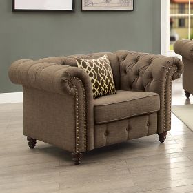 LUXURIOUS BROWN TUFTED ACCENT CHAIR WITH PILLOW | ELEGANT & COMFY SEAT