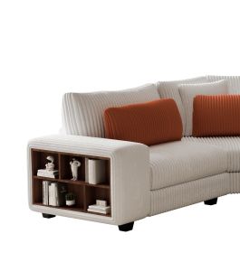 LUXURIOUS L-SHAPED MODULAR SECTIONAL SOFA WITH ARMRESTS & WOODEN FRAME - STYLISH CREAM BEIGE COMFORT