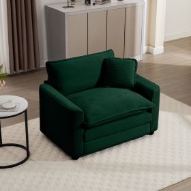 Green Corduroy Fabric, Comfortable Single Chair Deep Seat Sofa With One Pillow, Suitable for Living Room and Bedroom, Club Multiple Occasions