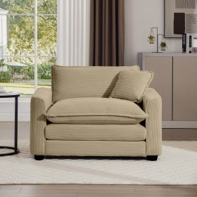 Tan Corduroy Fabric, Comfortable Single Chair Deep Seat Sofa With One Pillow, Suitable for Living Room and Bedroom, Club Multiple Occasions