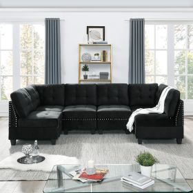 Luxurious Black Velvet U-Shaped Modular Sectional Sofa | DIY Combination with 4 Single Chairs & 2 Corners | Customizable Living Room Elegance