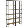 5-tier Bookshelf with Steel Frame, Bookcase with Adjustable Foot Pads for Living Room, Home Office, Rustic Brown