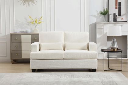 63" Length Modern Loveseat for Living Room, Sofas & couches with Square Armrest, Removable back Cushion and 2pcs waist pillow (White&Gray Fabric)