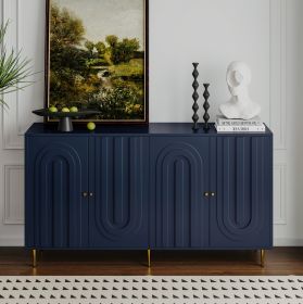 Modern Blue Lacquered 4 Door Wooden Cabinet Sideboard Buffet Server Cabinet Storage Cabinet, for Living Room, Entryway, Hallway, Office