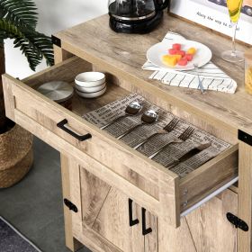 FARMHOUSE OAK BUFFET CABINET | RUSTIC WOODEN SIDEBOARD WITH DRAWER & ADJUSTABLE SHELF | KITCHEN STORAGE ACCENT