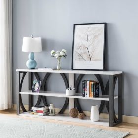 Modern Console Table with Three Open Shelves - Grey and White