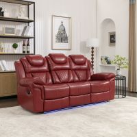 Wine Red Home Theater Recliner Chair | Manual Recliner, LED Light Strip & Center Console | Premium Living Room Seating