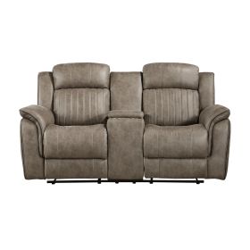 Classic Sandy Brown 1pc Double Reclining Loveseat with Storage Console Cupholder Plush Comfort Pillow-Top Arms Vertical Tufting Solid Wood Luxury Livi