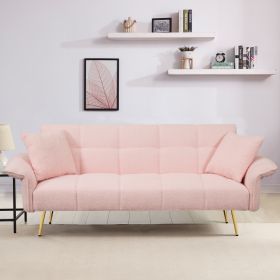 70-inch teddy fleece sofa bed, convertible futon sofabed with adjustable arms and backrest, modern love sofa for living room and bedroom.