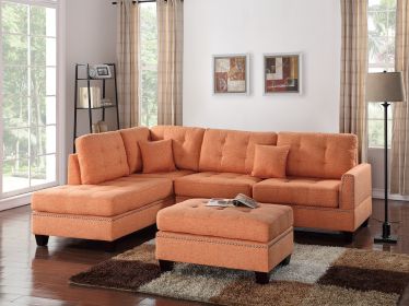 Vibrant Citrus 3-Piece Sectional Sofa Set | Reversible Chaise & Ottoman | Tufted Polyfiber Linen Cushion Couch with Pillows