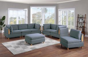 Luxurious 7-Piece Contemporary Sectional Sofa Set | Steel Dorris Fabric Couch with Wedges, Armless Chairs & Ottoman