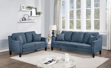 2pc Sofa Set Sofa And Loveseat Living Room Furniture Navy Blended Chenille Cushion Couch w Pillows